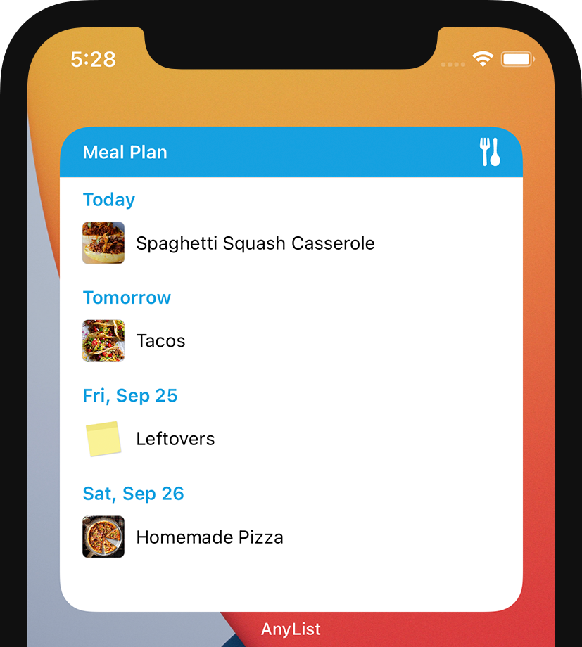 AnyList for iOS - Large Meal Plan Widget