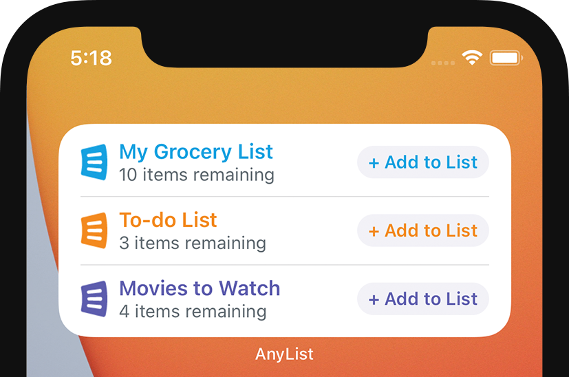 AnyList for iOS - Multiple Lists Widget