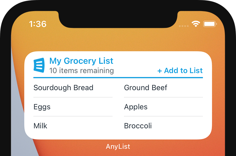 AnyList for iOS - Single List Widget